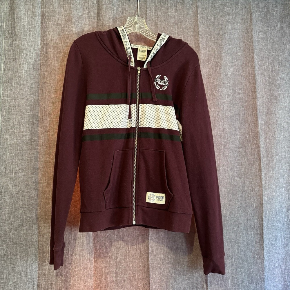 Victoria's Secret PINK Perfect Zip Hoodie‎ Burgundy Black Orchid LG